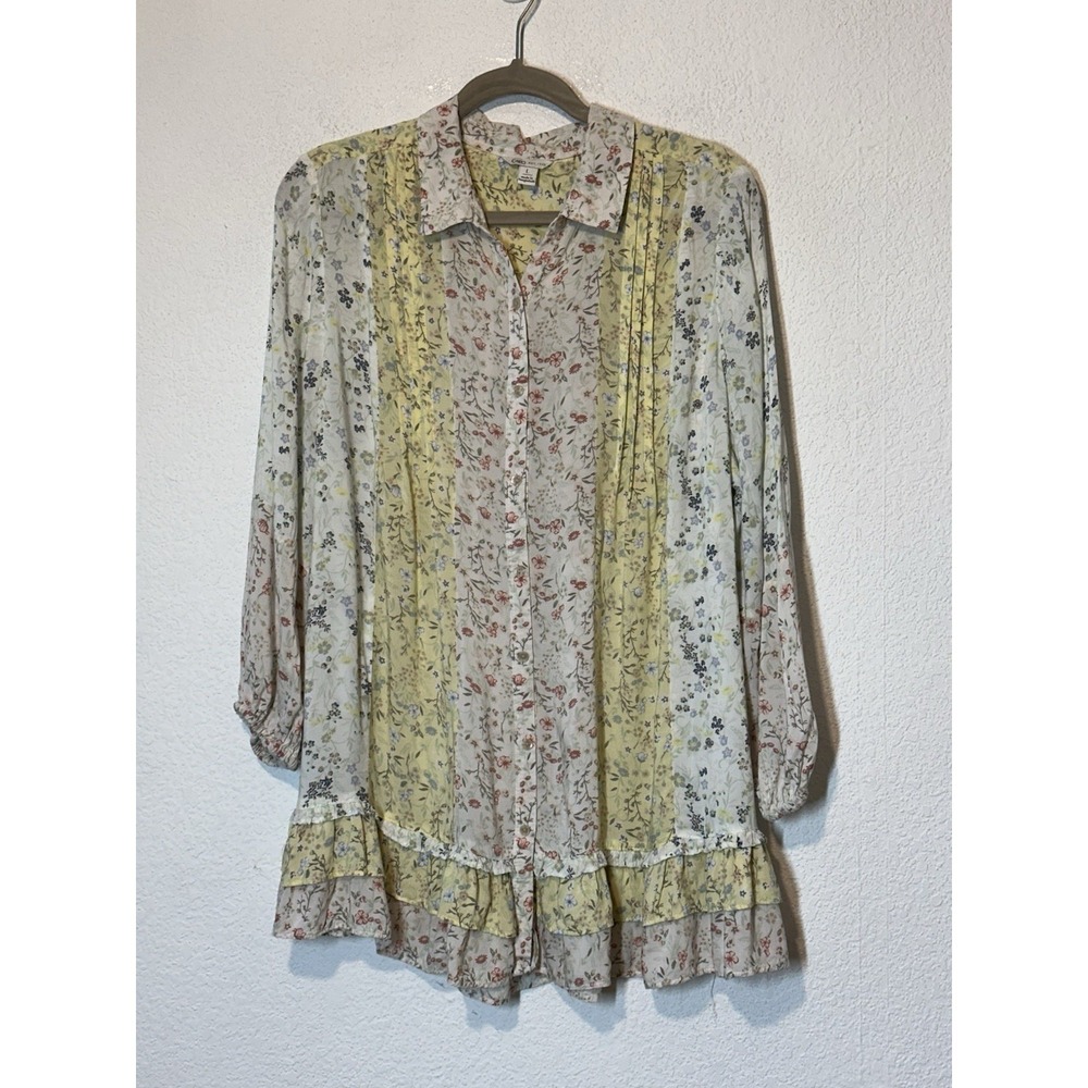 Womens Oversized Peasant Top Tunic Floral Cottagecore Blouse Large Tiered Ruffle